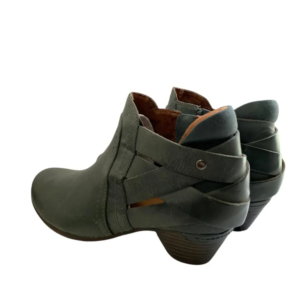 Cobb Hill Leather Ankle Booties Womens 6W Gray Zip‎ Round Toe Block Heel Comfort